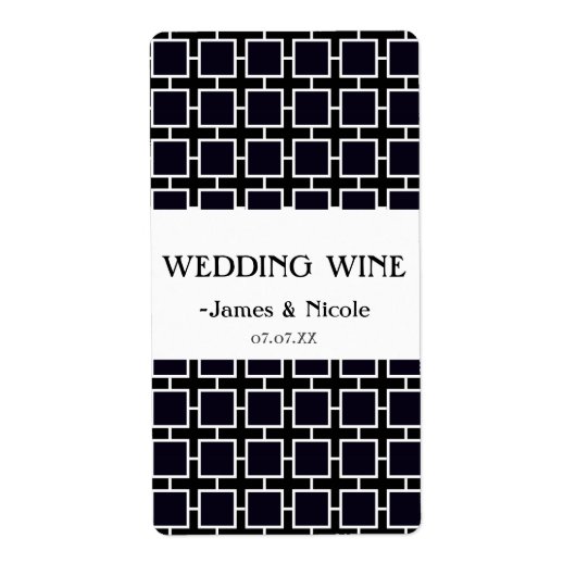 Black & White Geometric Chic Wedding Wine Label (Vorne)