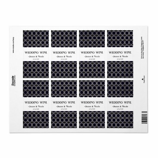 Black & White Geometric Chic Wedding Wine Label (Vorne)