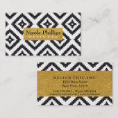 Black & White Geometric Gold Chic Business Card Visitenkarte (Vorne/Hinten)