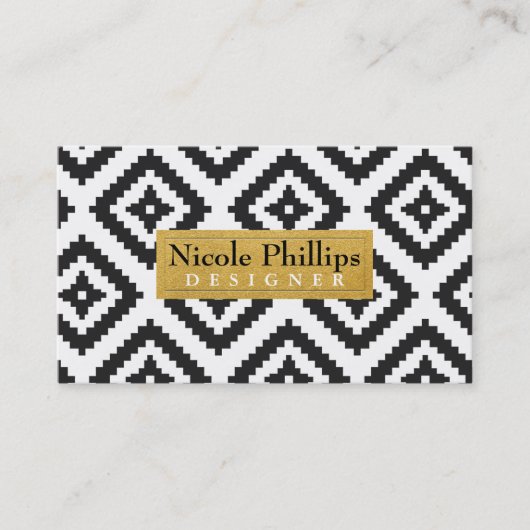 Black & White Geometric Gold Chic Business Card Visitenkarte (Vorderseite)