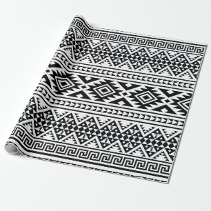 Black White Geometric Tribal Pattern Aztec Boho Geschenkpapier