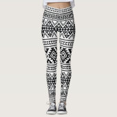 Black White Geometric Tribal Pattern Aztec Boho Leggings (Vorderseite)