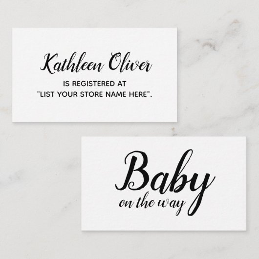 Black & White Gift Registry Card in modernem Scrip Begleitkarte (Vorne/Hinten)