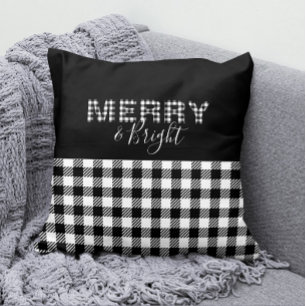 Black & White Gingham Buffalo Karo Merry & Bright Kissen