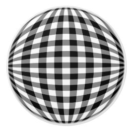 Black & White Gingham Keramikknauf