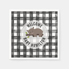 Black + White Gingham Sleepy Bear Baby Dusche Serviette