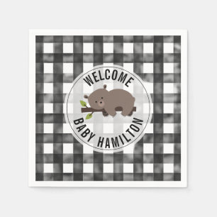 Black + White Gingham Sleepy Bear Baby Dusche Serviette