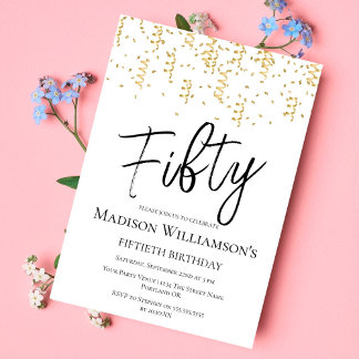 Black, White & Gold 50, 50. Geburtstagsparty Einladung