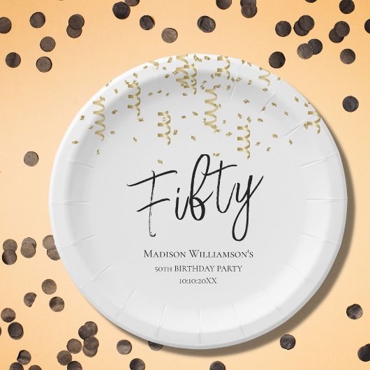 Black, White & Gold 50, 50. Geburtstagsparty Pappteller