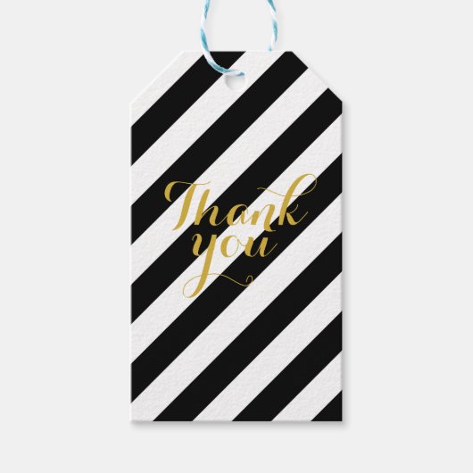 Black & White Gold Dank Geschenketiketten Geschenkanhänger (Vorderseite)