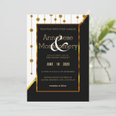 Black & White Gold Dot Strings Einladung Hochzeit (Stehend Vorderseite)
