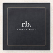 Black White Gold Fabric Effect Elegant Monogram Glasuntersetzer (Vorderseite)