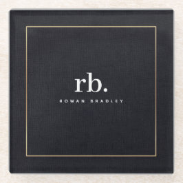 Black White Gold Fabric Effect Elegant Monogram Glasuntersetzer