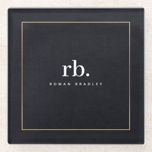 Black White Gold Fabric Effect Elegant Monogram Glasuntersetzer (Vorderseite)