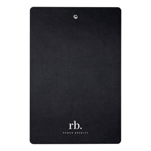 Black White Gold Fabric Effect Elegant Monogram Mini Klemmbrett (Rückseite)