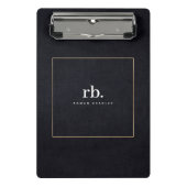 Black White Gold Fabric Effect Elegant Monogram Mini Klemmbrett (Vorderseite)