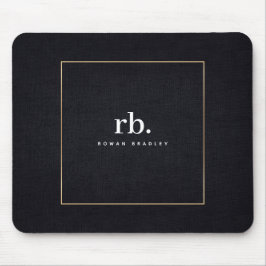 Black White Gold Fabric Effect Elegant Monogram Mousepad
