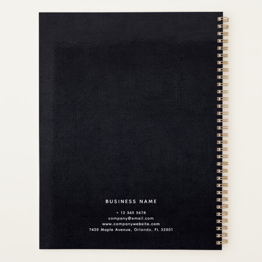 Black White Gold Fabric Effect Elegant Monogram Planer (Rückseite)