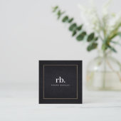 Black White Gold Fabric Effect Elegant Monogram Quadratische Visitenkarte (Stehend Vorderseite)