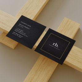 Black White Gold Fabric Effect Elegant Monogram Quadratische Visitenkarte