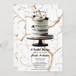 Black & White Gold Floral Tier Cake Brautparty Einladung