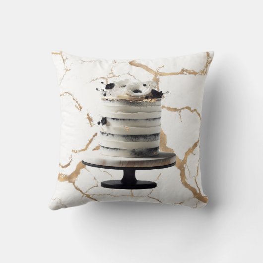 Black & White Gold Floral Tier Cake Brautparty Kissen (Rückseite)