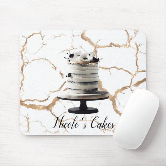 Black & White Gold Floral Tier Cake Brautparty Mousepad (Mit Mouse)
