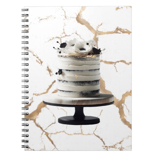 Black & White Gold Floral Tier Cake Brautparty Notizblock (Vorderseite)