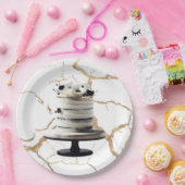 Black & White Gold Floral Tier Cake Brautparty Pappteller (Party)