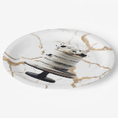 Black & White Gold Floral Tier Cake Brautparty Pappteller (Schrägansicht)