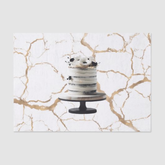 Black & White Gold Floral Tier Cake Brautparty Seidenpapier (Vorderseite)