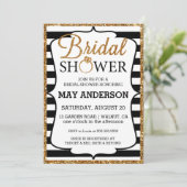 Black&White Gold Glitzer Bridal Dusche Einladung (Stehend Vorderseite)