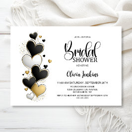 Black White Gold Hearts Bridal Shower Einladung