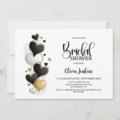 Black White Gold Hearts Bridal Shower Einladung (Vorderseite)