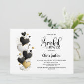 Black White Gold Hearts Bridal Shower Einladung (Stehend Vorderseite)