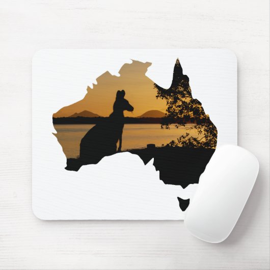 Black, White & Gold Kangaroo Sunset Australia Mousepad (Mit Mouse)