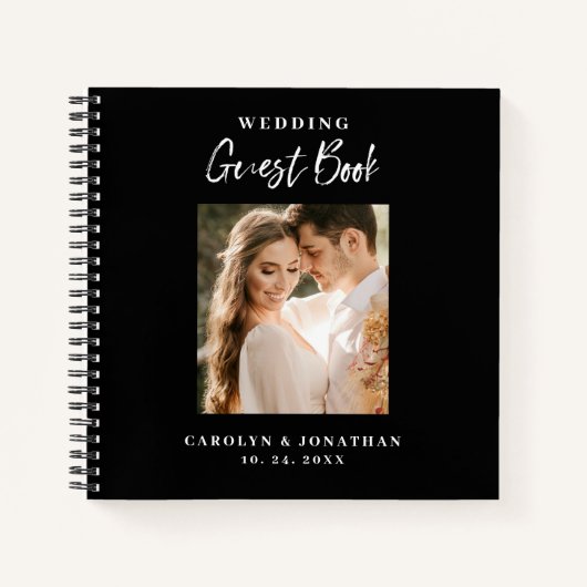 Black & White Gold Script Foto Hochzeitsbuch Notizblock (Vorderseite)