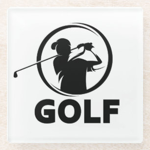 Black & White Golf Swing Silhouette Glasuntersetzer