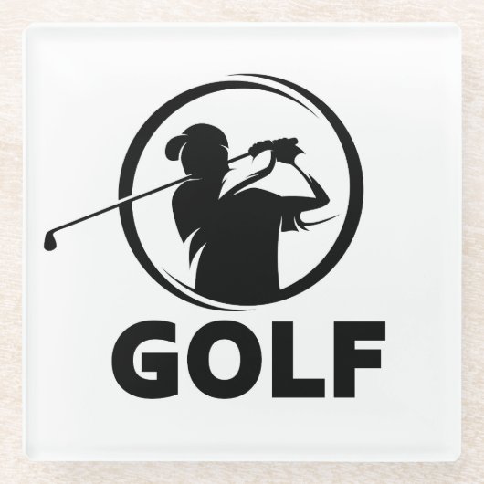 Black & White Golf Swing Silhouette Glasuntersetzer (Vorderseite)
