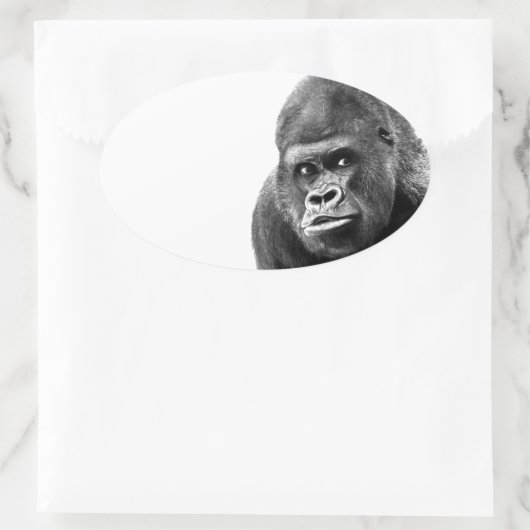 Black White Gorilla Ovaler Aufkleber (Tasche)