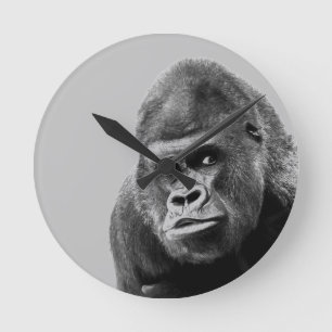 Black White Gorilla Runde Wanduhr
