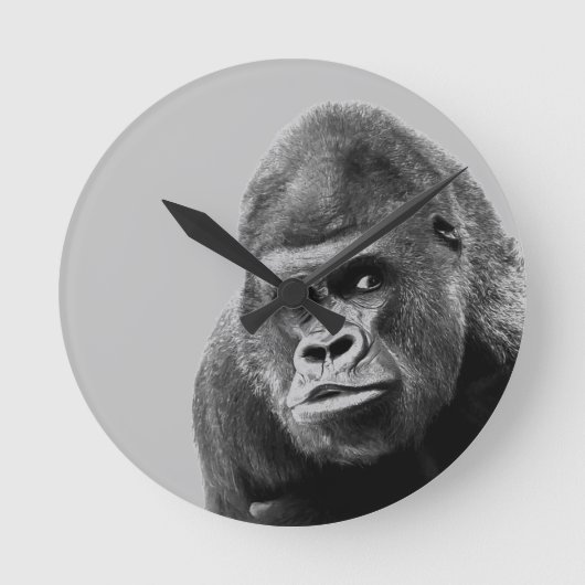 Black White Gorilla Runde Wanduhr (Vorderseite)