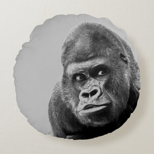 Black White Gorilla Rundes Kissen (Vorderseite)
