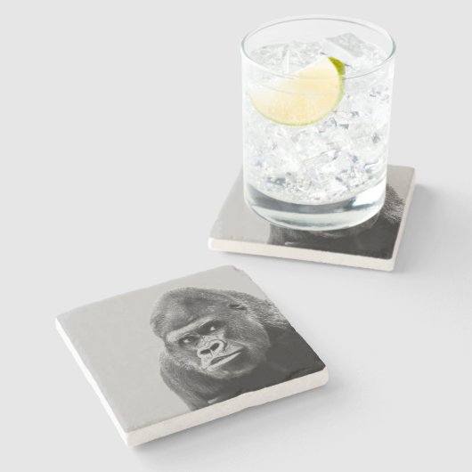 Black White Gorilla Steinuntersetzer (Seitenansicht)