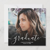 Black white graduate script photo graduation einladung (Vorderseite)