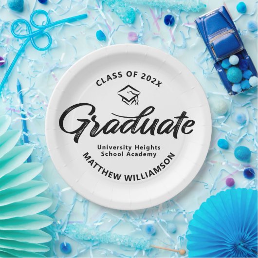 Black White Graduation Bold Retro Script Cap Icon Pappteller (Party)