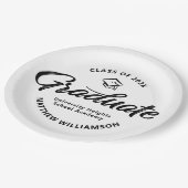 Black White Graduation Bold Retro Script Cap Icon Pappteller (Schrägansicht)