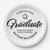 Black White Graduation Bold Retro Script Cap Icon Pappteller (Vorderseite)