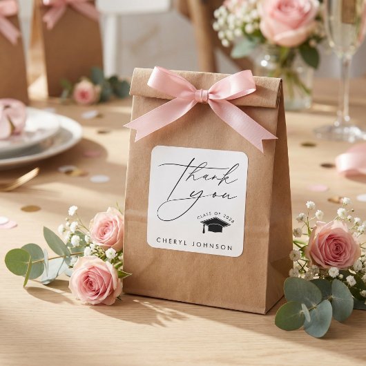 Black White Graduation Cap Thank You Quadratischer Aufkleber