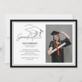 Black White Graduation cap typography photo Einladung (Vorderseite)